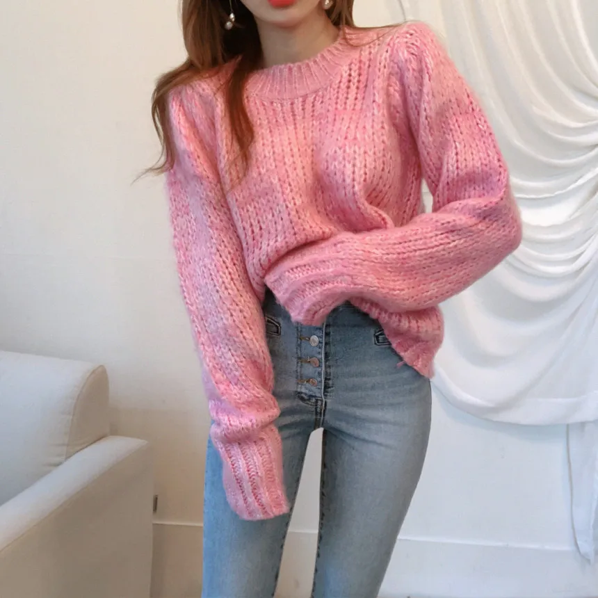 

O-neck Tricot Pullover Sweater Women Winter Clothes Fall 2022 Lazy Oaf Jumper Korean Style Chic Cute Pink Blue Blusa Termica