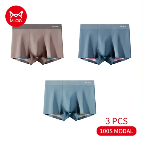 MiiOW 3pcs 100S Modal Antibacterial Man Boxer Underwear Men's Panties Seamless Sexy Men Underpants Soft Silky Male Boxershorts