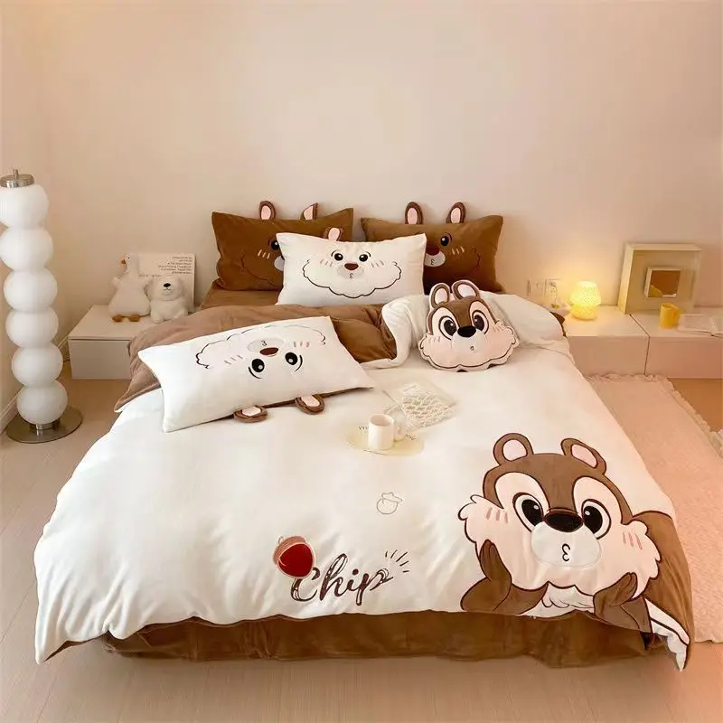 Милое пододеяльник с изображением бурундука теплый бархатный комплект из