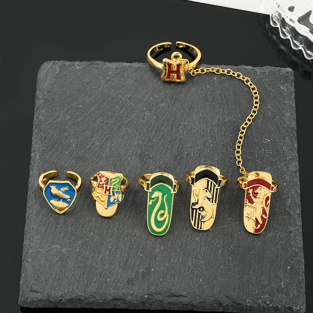 

Harry Potter Nail Rings Hogwarts Gryffindor Slytherin Hufflepuff Ravenclaw Open Fingernail Rings Women Y2K Jewelry Finger Bands