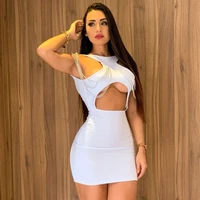 wishyear 2022 fashion chain hollow cut out mini dresses women red white backless bodycon dress sexy club outfits
