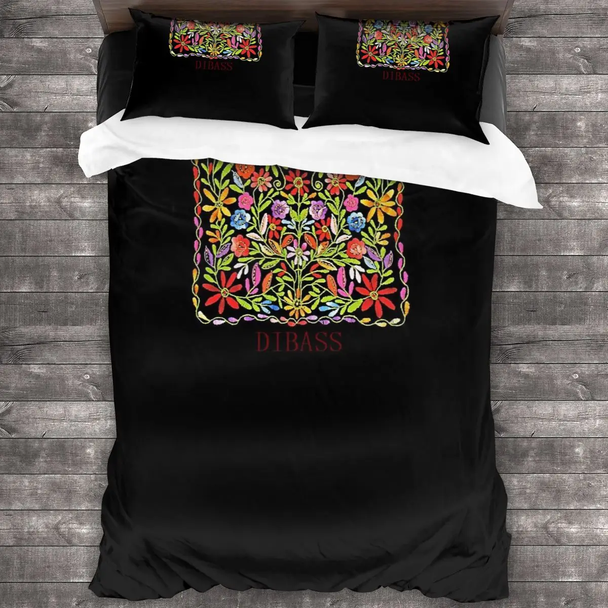 

Palestinian Flowers Embroidery Soft Microfiber Comforter Set with 2 Pillowcase Quilt Cover With Zipper Closure