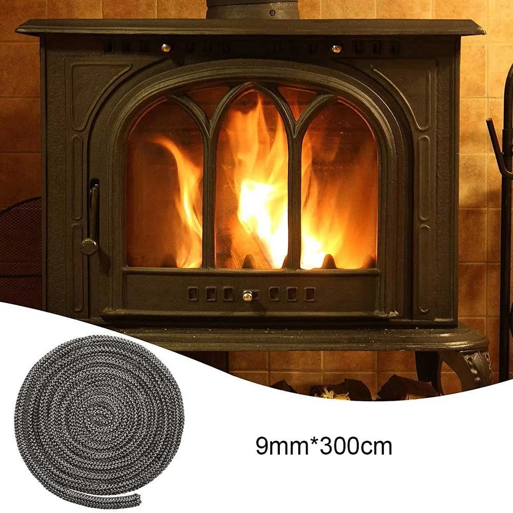 

9 мм черный уплотнительный шнур, шнур для плиты, двери камина, 3 метра, стекловолоконная высокотемпературная герметичная сменная веревка для горелки