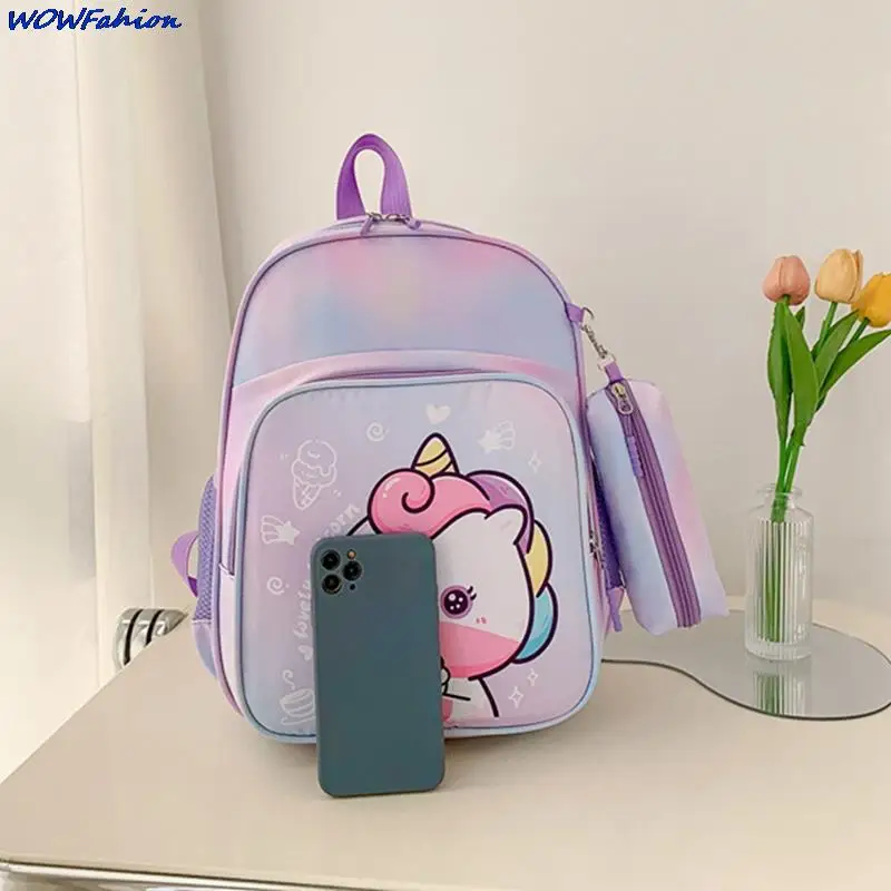 2pcs/set Satchels Kindergarten Bookbag Unicorn Backpack for Girls Pink Princess School Bags with Pen Case Pentand for Kids 