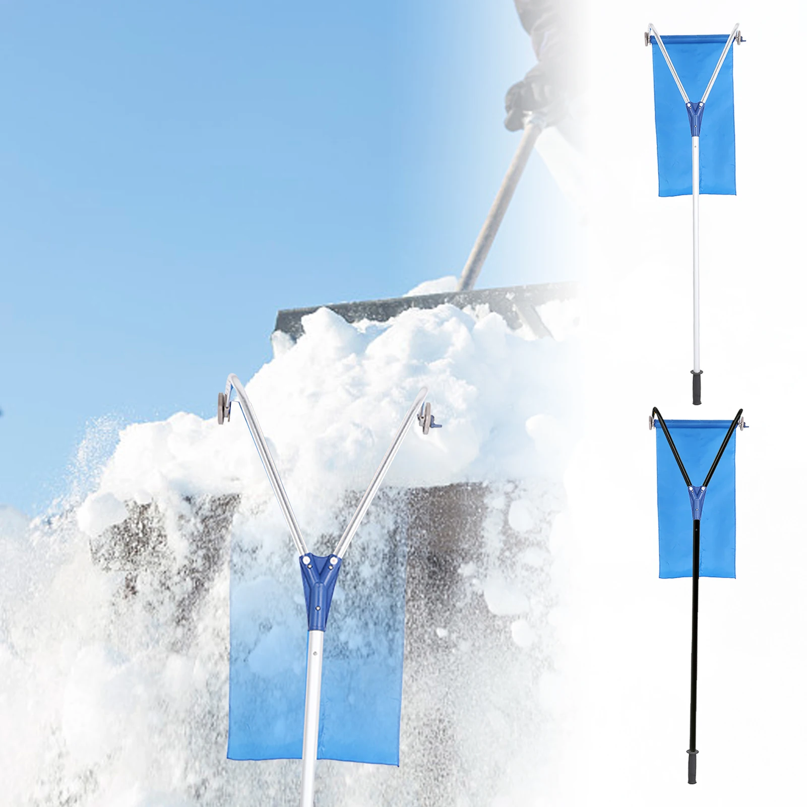 193-650cm Roof Snow Rake Telescopic Skid-proof Rod Snows Removal System Extendable Handle Adjustable Length Cleaning Tool