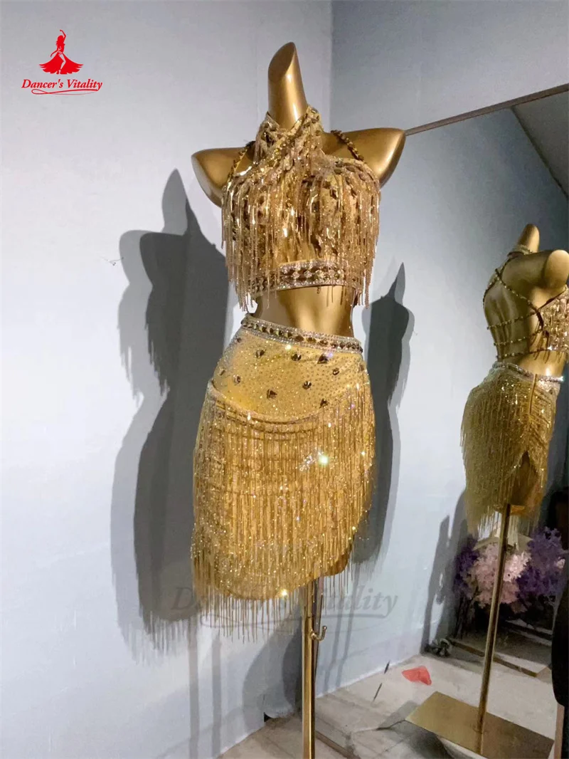 Женское платье для латинских танцев одежда выступлений с камнями AB взрослых и