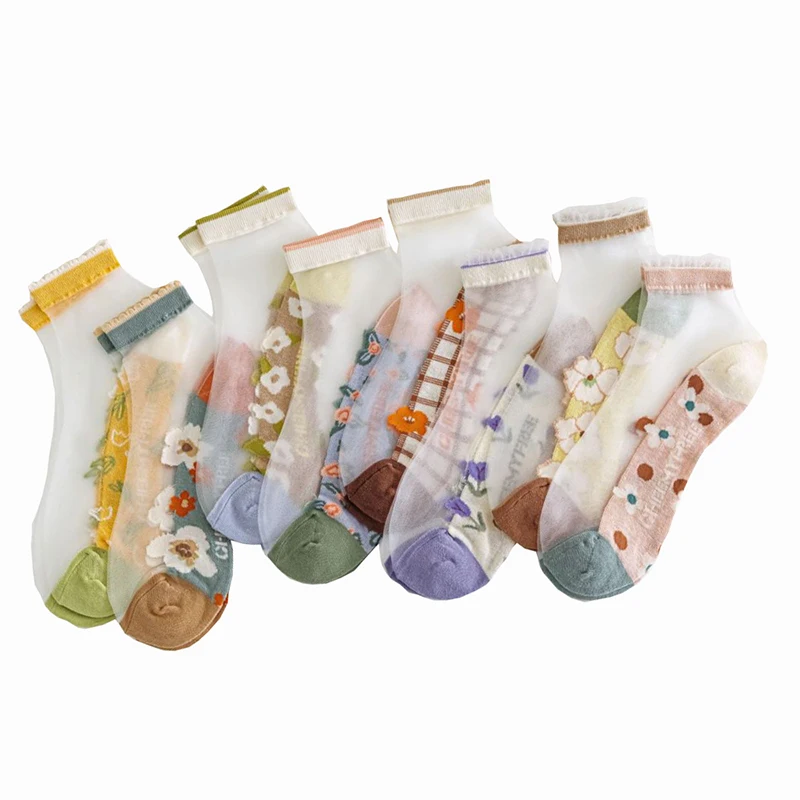 

Summer Short Cool Socks Women Print Asakuchi Breathable Thin Cute Ankle Socks Transparent Girl Style Sexy Kawaii Chausette Femme