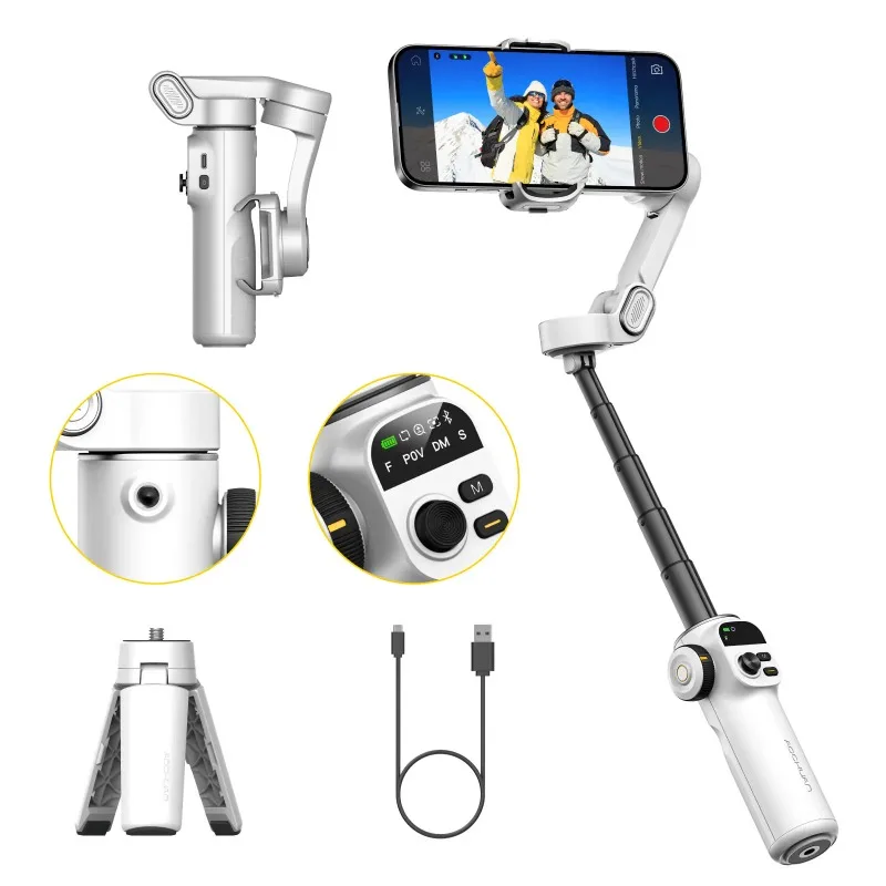 Фото Ручной стабилизатор AOCHUAN Smart X2, 3-осевой стабилизатор, встроенный удлинитель 20 см, светодиодный дисплей, держатель для телефона для смартфона №1