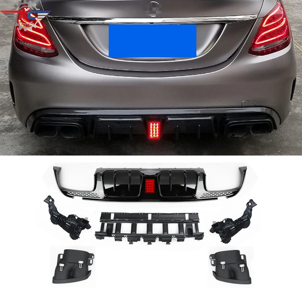 Губа диффузора заднего бампера с выхлопными наконечниками для Mercedes Benz C-Class W205 4-Door