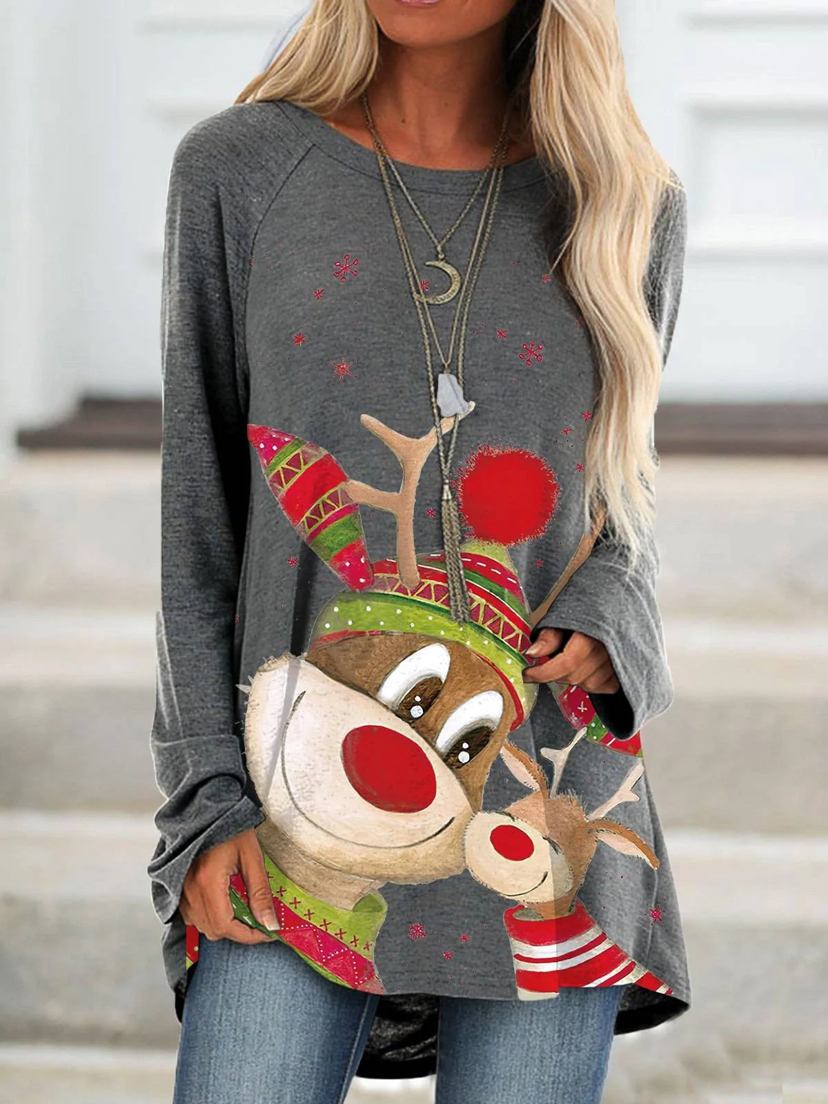 

Женская рождественская футболка с длинным рукавом, милая 3D рубашка с Санта-Клаусом и елкой, графитовые топы с принтом, Женский пуловер, муль...