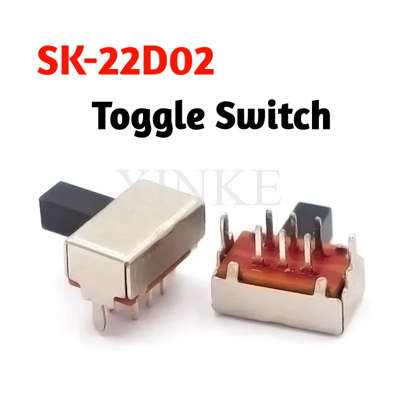 

100PCS/LOT SK22D02 Toggle Switch SK-22D02 2P2T 2 Files Double Row 6-Pin 4/5MM Horizontal Bend Foot