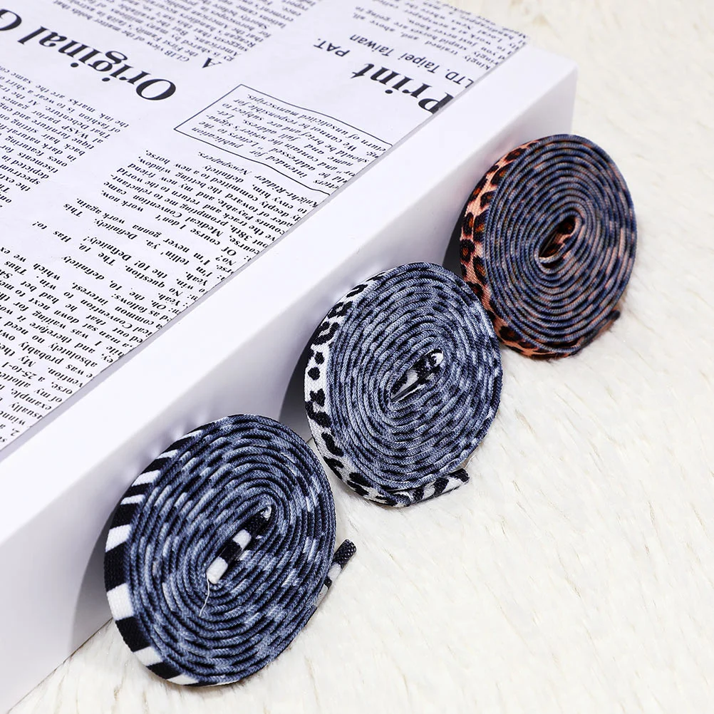 2 Pairs Leopard Lace Shoelaces Sport Accessories Ties Stretch Sneakers Classic Shoes Cool Flat White Fashionable