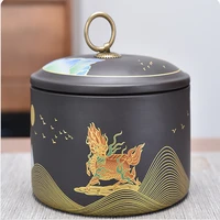 creative painted beast ceramic storage jar sealed moisture proof tea can with lid sundries storage jar food container home decor