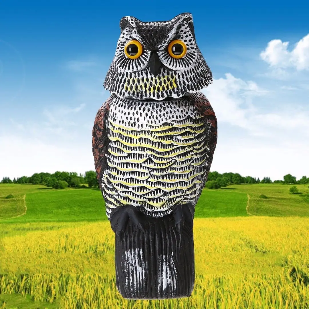 

Large Realistic Owl Decoy Rotating Head Pest Control Model Crow Scarecrow ED Home Decor Figurines