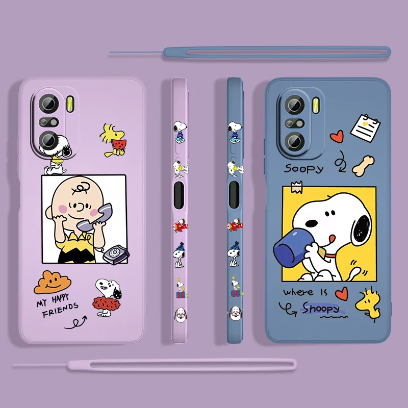 

Anime Snoopy Cute Brown For Xiaomi Redmi K50 K40 K30 Gaming 10X 9 9A 9T 8 8A Pro 4G 5G TPU Liquid Left Rope Gel Phone Case Cover