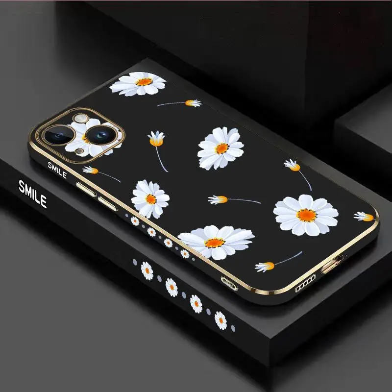 

Chrysanthemum Flower Luxury Plating Phone Case For iPhone 14 13 12 11 Plus Pro Max Mini X XR XS SE2020 8 7 6 6S Plus Cover