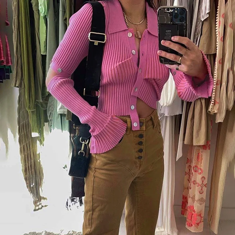 

Женский однобортный свитер с длинным рукавом и асимметричным подолом