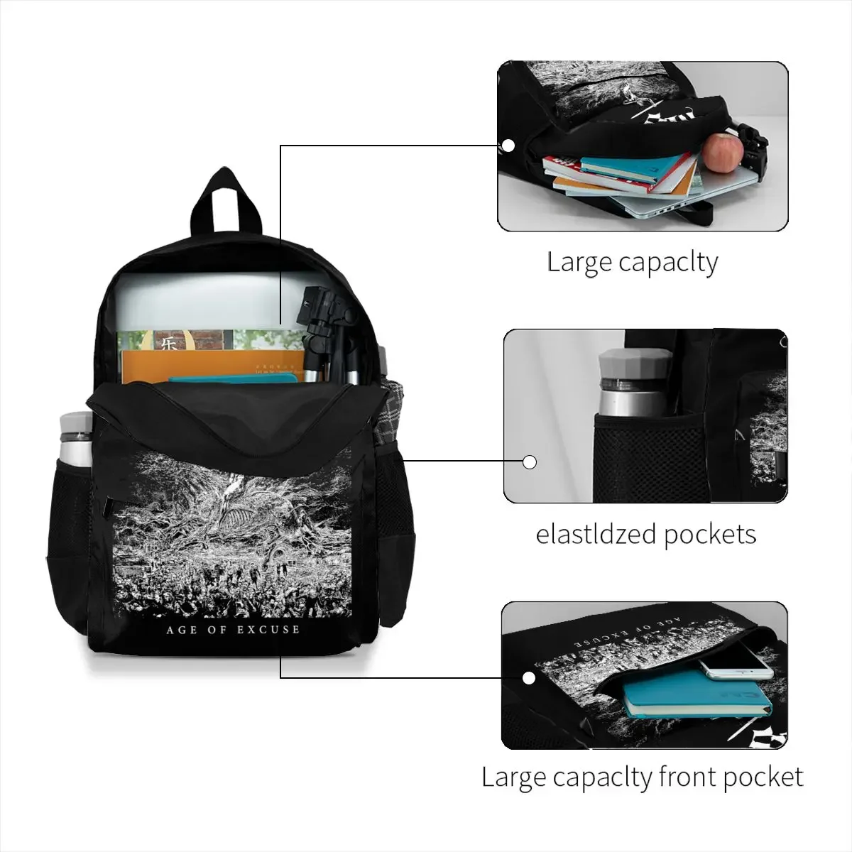 Черный металлический вместительный рюкзак Mgla Age Of Excuse школьная сумка для обуви