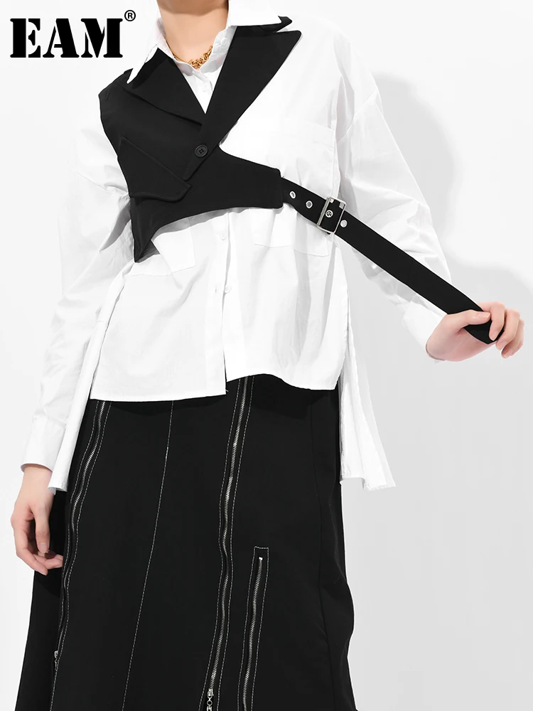 

[EAM] Women Plaid Irregular Stitch Loose Fit Black Vest New V-collar Sleeveless Fashion Tide Spring Autumn 2022 1DC53001