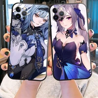 anime genshin impact phone case for iphone x xs xr xs max 11 11 pro 12 12 pro max for iphone 12 13 mini black liquid silicon