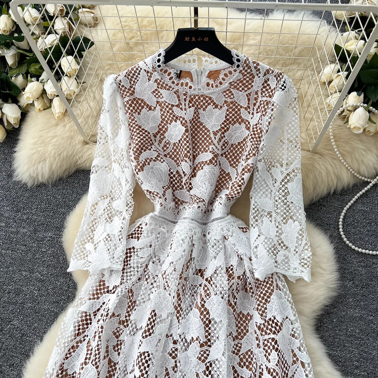 Белое кружевное платье для женщин элегантные платья с круглым вырезом