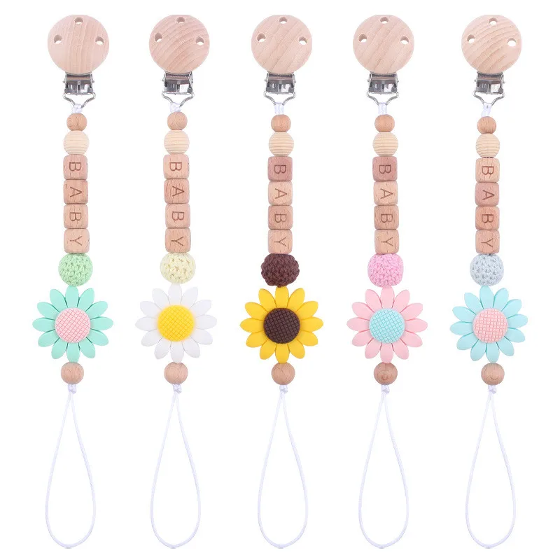 

Personalized Pacifier Clips Baby Silicone Custom Name Dummy Chains Nipples Attachment Holder Flower Infant Shower Gifts Necklace