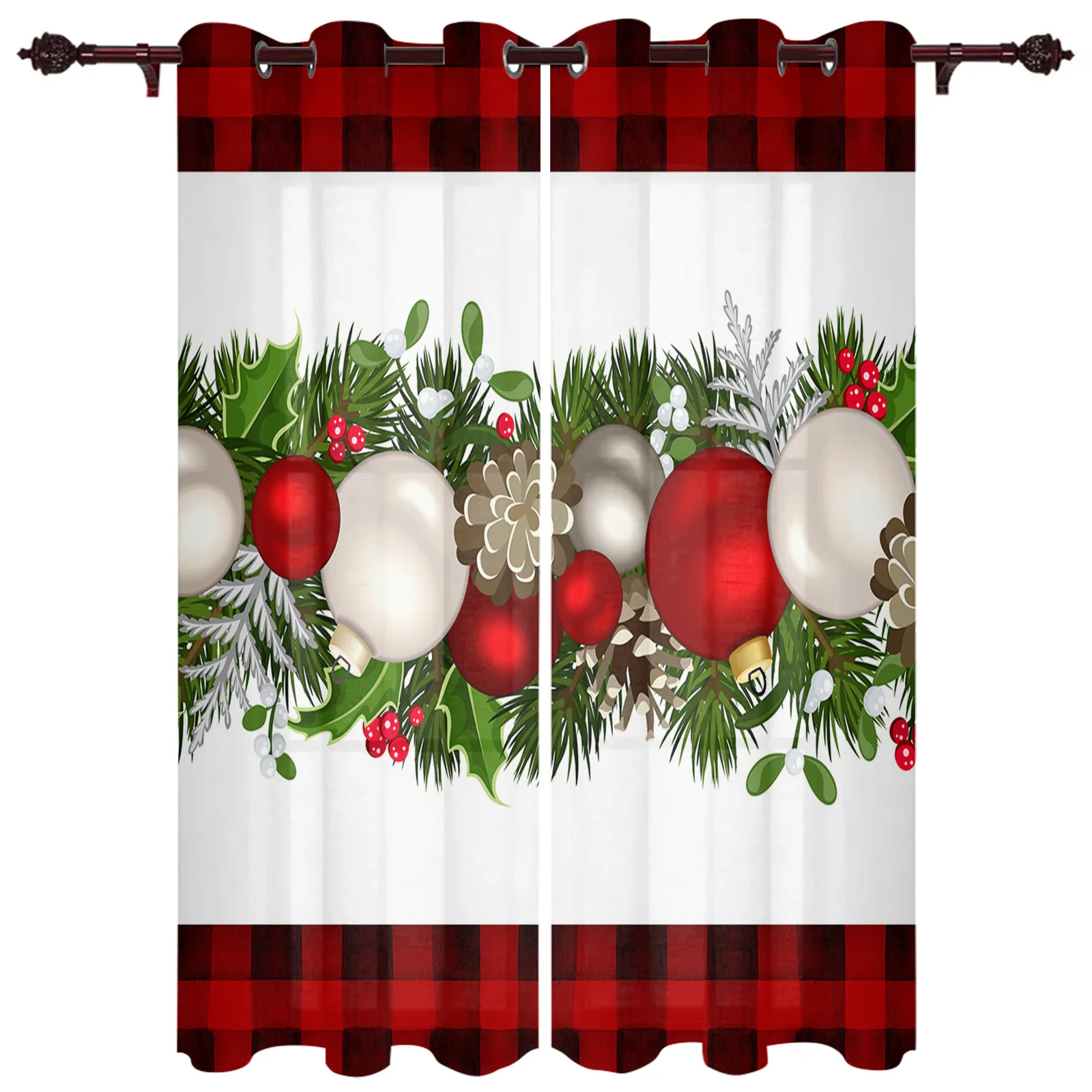 

Рождественские шарики, клетчатые оконные шторы для гостиной, роскошные шторы для спальни, кофейной кухни, декоративные занавески