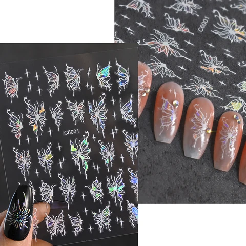 3D наклейки для ногтей MAFANAILS бабочки розовые