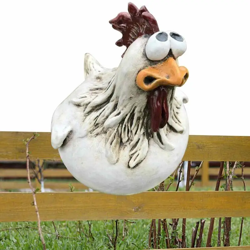

Funny Chicken Statue Chicken Sitting On Fence Funny Decor Resin Statues Outdoor Decorative Stakes Yard Art Sculptures For