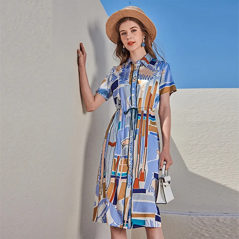 

Women Blouses Silk Floral Printed Office Formal Casual Dresses Plus Large Size Spring Summer Sexy Blue Geometric Chiffon Flower