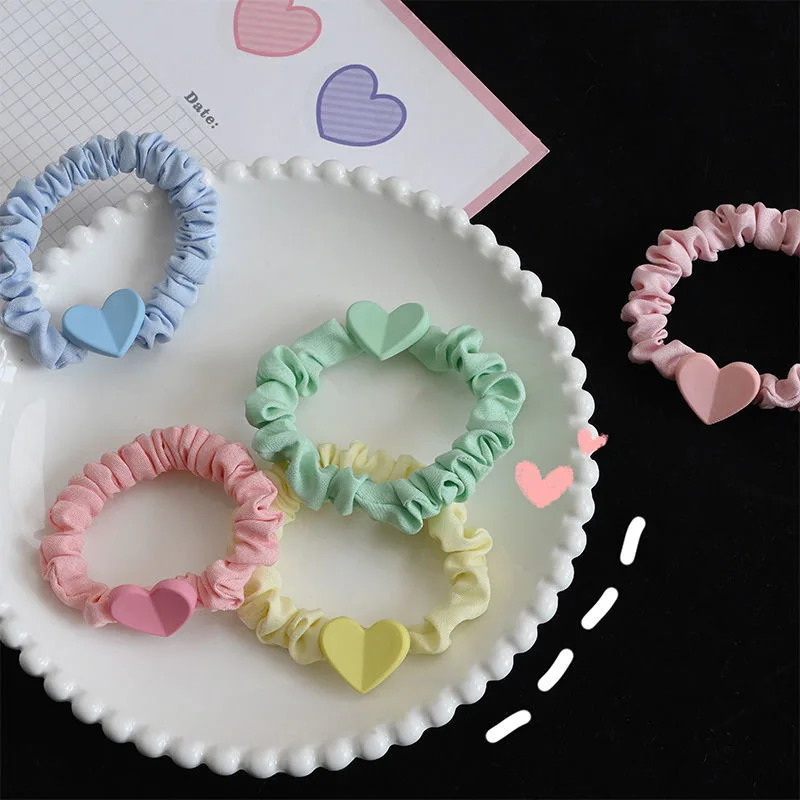 

Sweet Hair Scrunchies For Woman Girls Love Heart Elastic Hair Bands Hair Rope Ponytail Holder Hair Tie Lovely Hair Accessories