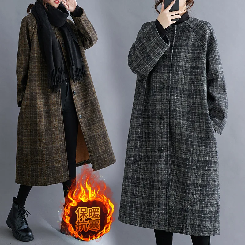 

1 элегантное женское пальто с рисунком «гусиная лапка», свободная теплая осенне-зимняя куртка с карманами, женское облегающее шерстяное пальто с длинными рукавами