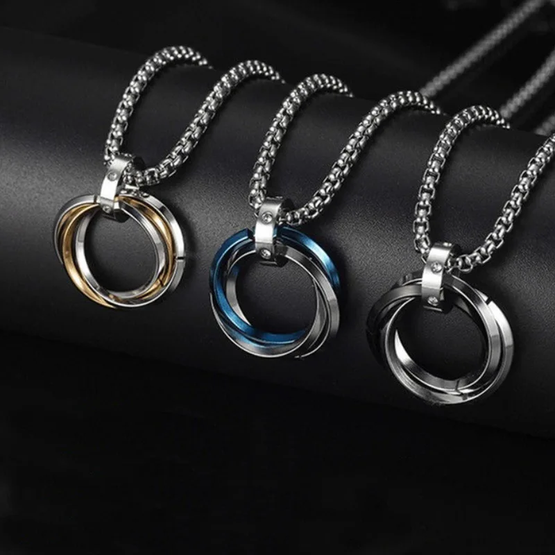 

Three Circle Ring Pendant Inlaid Crystal Ring Buckle Trend Personality Pendant Necklace Daily Accessories Gift