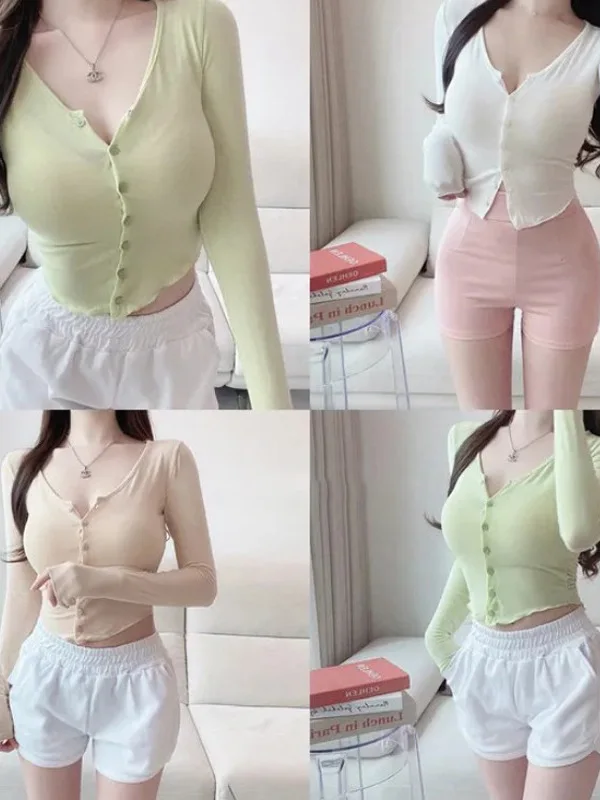 Осень 2024 корейская версия новый однобортный кардиган с v-образным вырезом и