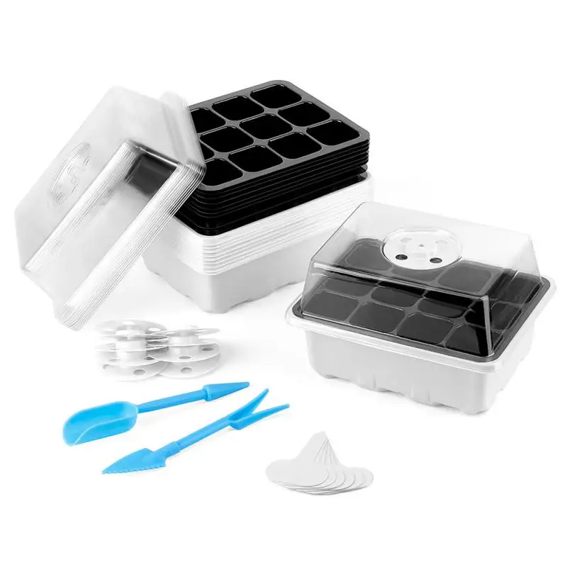 

5/10 Pack Seed Starter Trays Set For Seeds Growing Starting Humidity Adjustable Garden Pots Plant Starter Kit 12 Cells Per Tray