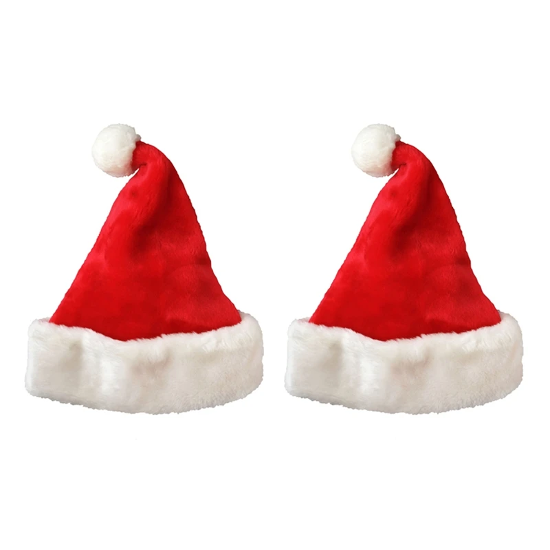 

2X Santa Hat Christmas Hat Christmas Day Costume Dress Up Plush Thick Christmas Hat Adult