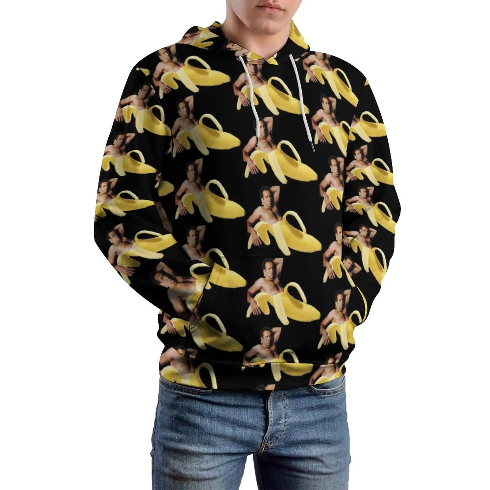 

Nicolas Cage Print Casual Hoodies Long Sleeve Funny Banana Harajuku Pullover Hoodie Winter Man Fashion Oversized Graphic Tops
