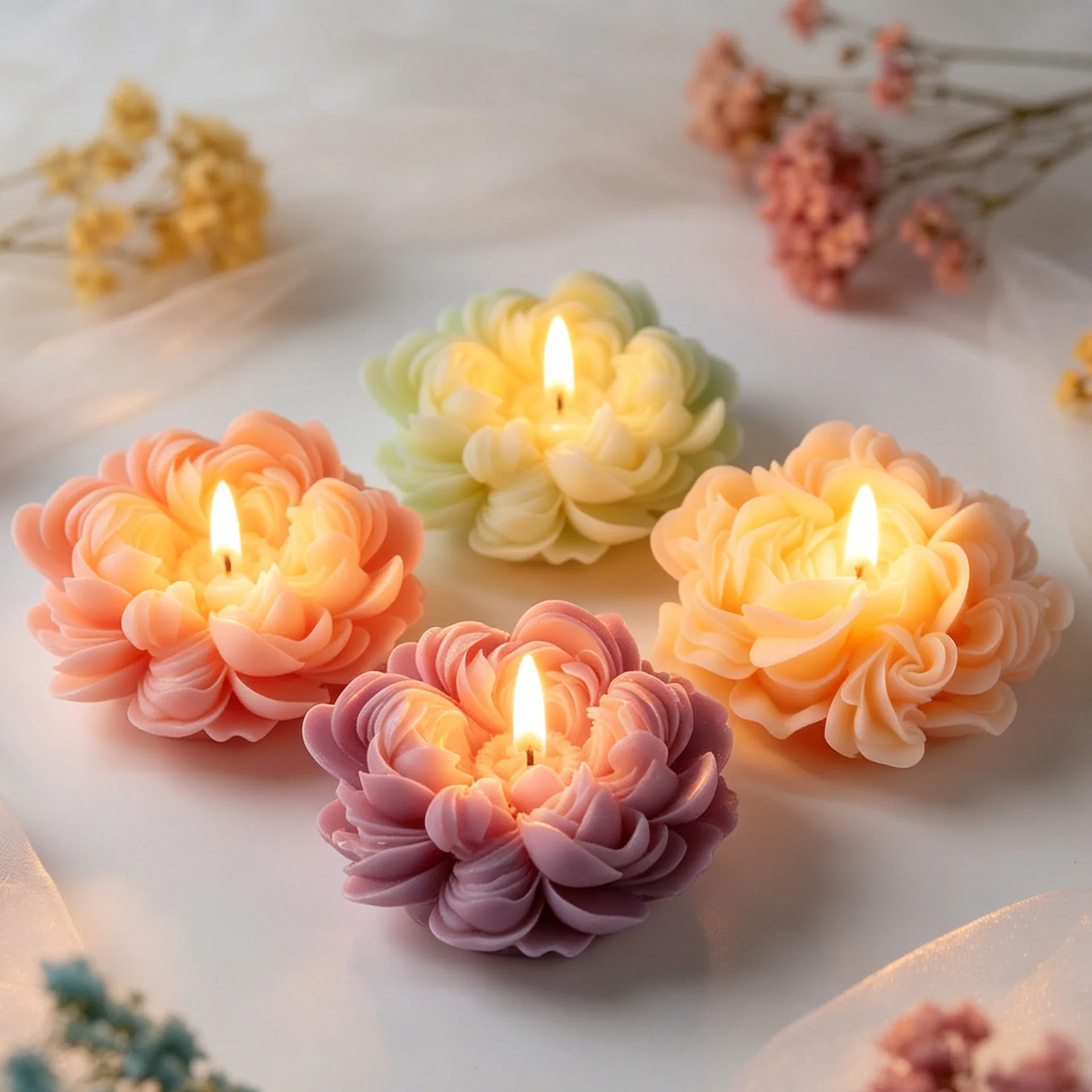 Фото Силиконовая форма DIY для пиона (Paeonia lactiflora Pall) для изготовления подарков ручной работы, ароматических свечей, гипсовых отливок, мыла №1