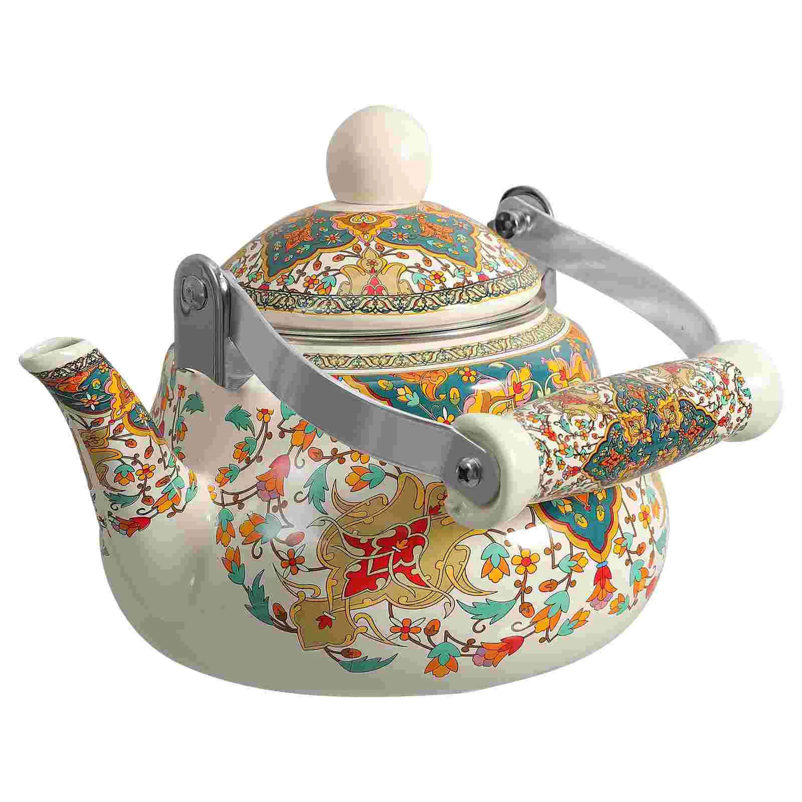 

Enamel Water Kettle Filter And Cool Handle 1.5L Vintage Flower Teapot Stovetop Porcelain Water Jug Farmhouse Coffee Pot