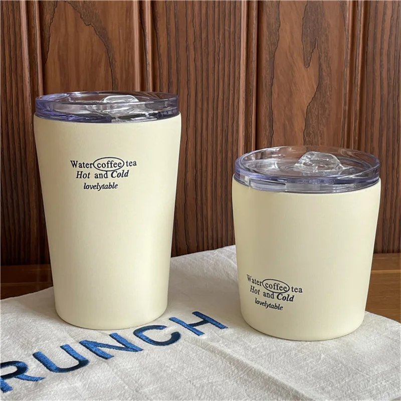 

Stainless Steel Thermal Mug Korean Style Ins Cream French Letter Retro Thermos Cup Car Portable Office Coffee Cup Students