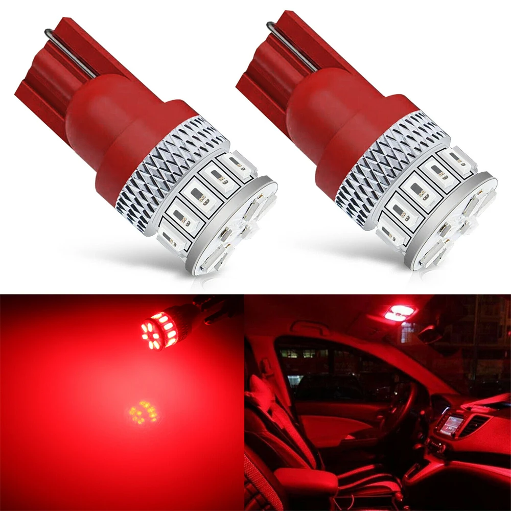 

2Pcs Pure Red T10 Car Interior Lights 3014 18-SMD LED Light Bulb 194 168 2825 175 W5W 192 3000K Red Signal Lamp Accessories