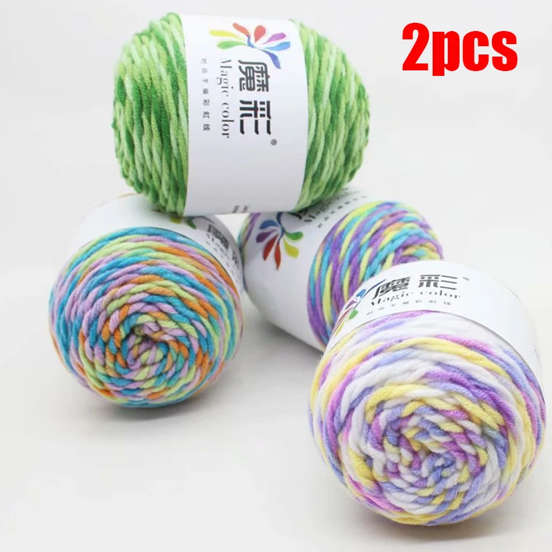 

2pcs Rainbow Color Hand-woven Yarn Soft Crochet Thick Yarn For Hand Knitting Warm Sweater Sofa Cushion Scarf DIY