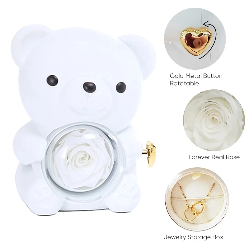 Cuddle Bear вращается вневременное ожерелье с розой шкатулка для драгоценностей на