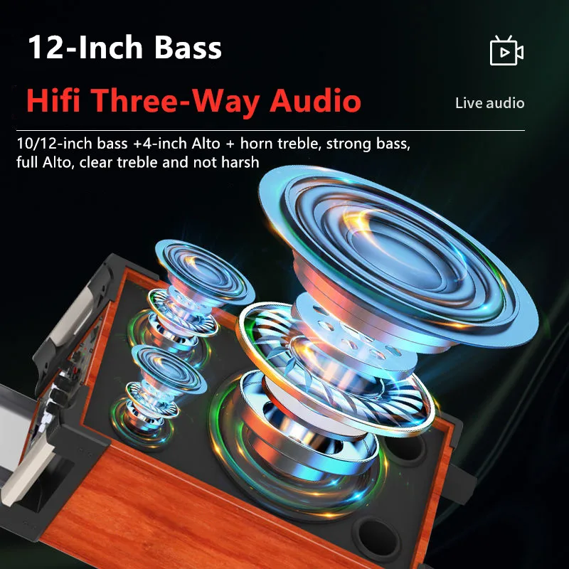 Новая деревянная 12-дюймовая трехсторонняя звуковая карта аудиосистема уличная