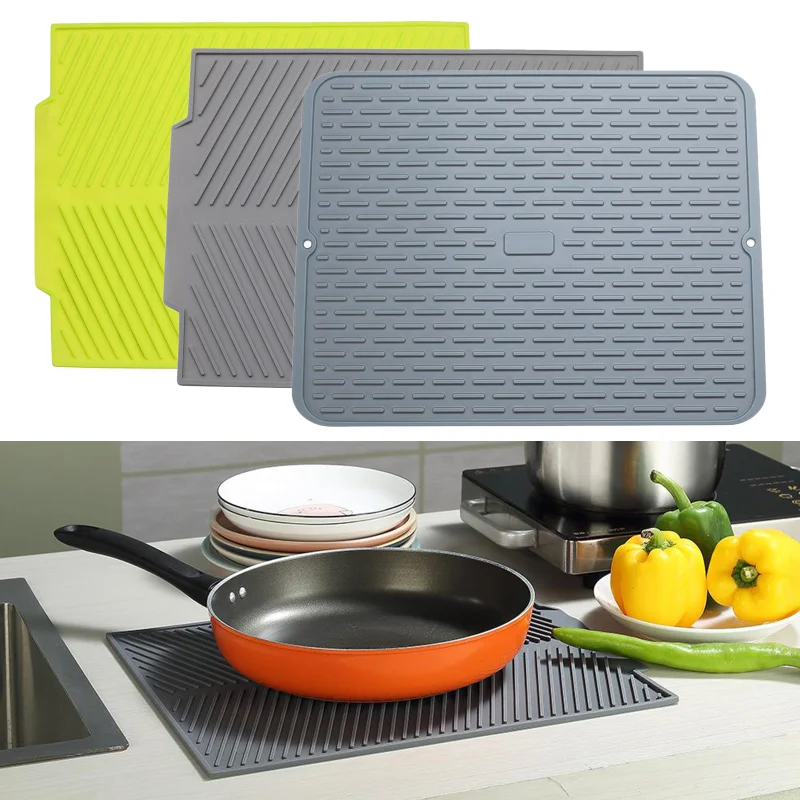 

Silicone Drain Pad Drying Mat Pots Dish Drain Mat For Kitchen Tableware Non-slip Drain Mats Anti-scald Coaster Kitchen Utensils