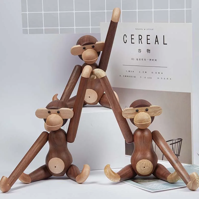 

Hanging Monkey Puppets Figurine Wooden Crafts Desk Ornaments Creative Animal Miniature Home Room Decoration Gift for Children