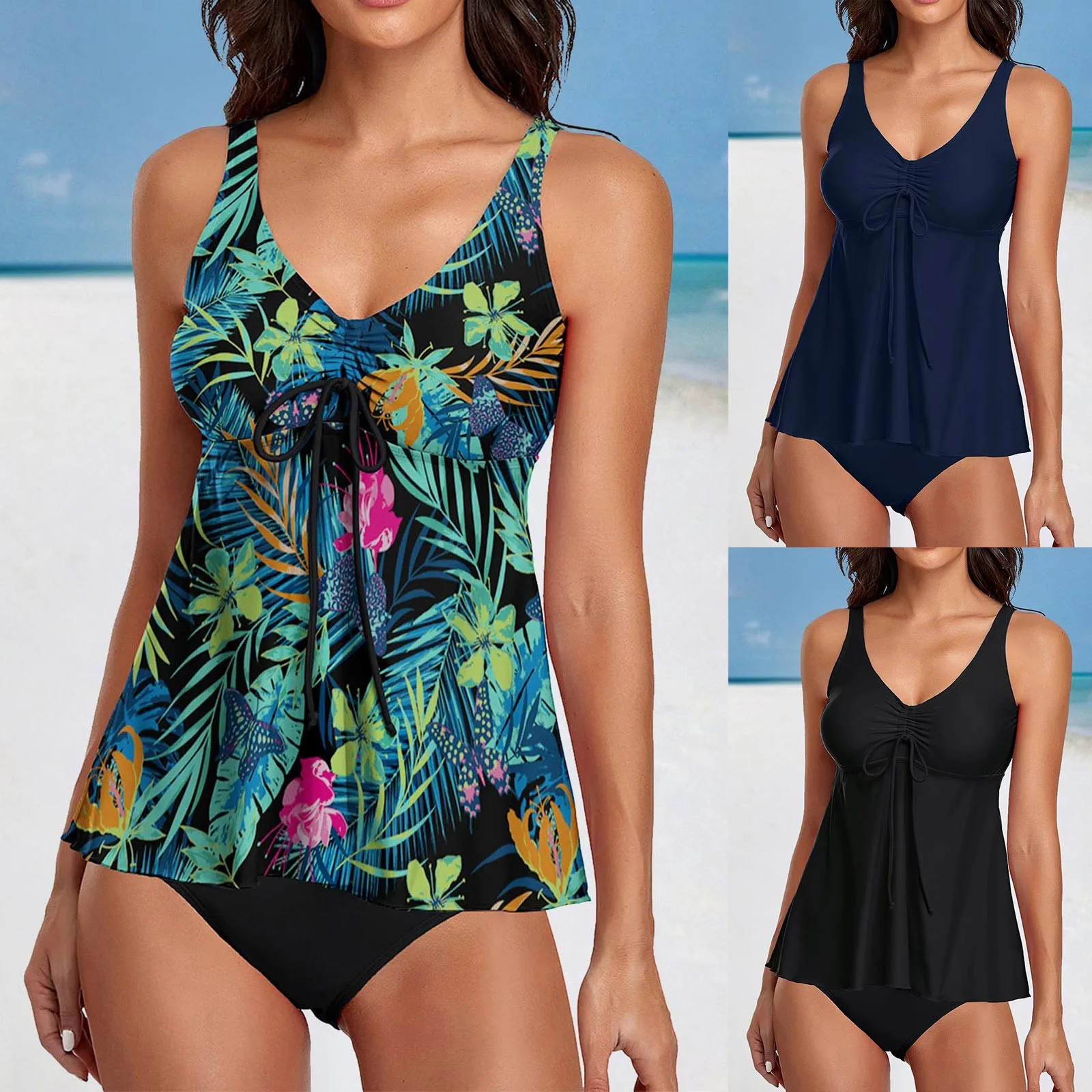 Женский купальник с цветочным рисунком и юбкой-тройкой