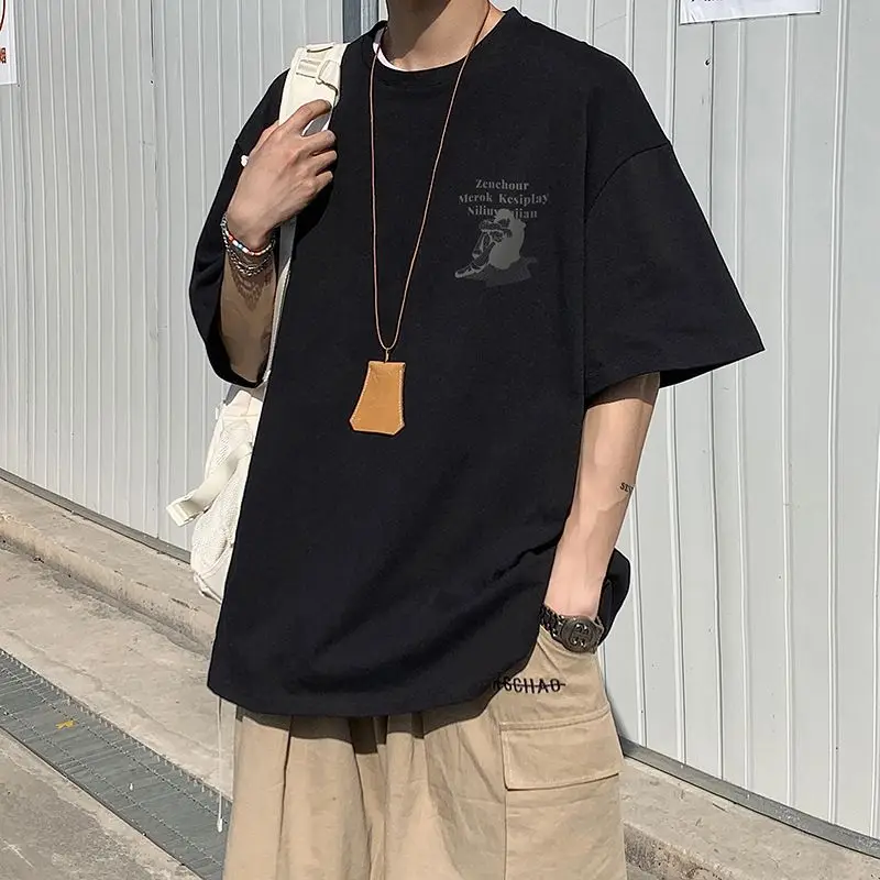 

Korean Clothing Y2K Tops CPT-Shirts for Men Multi Solid Color Short Sleeve Cotton Harajuku O-Neck Street Tees