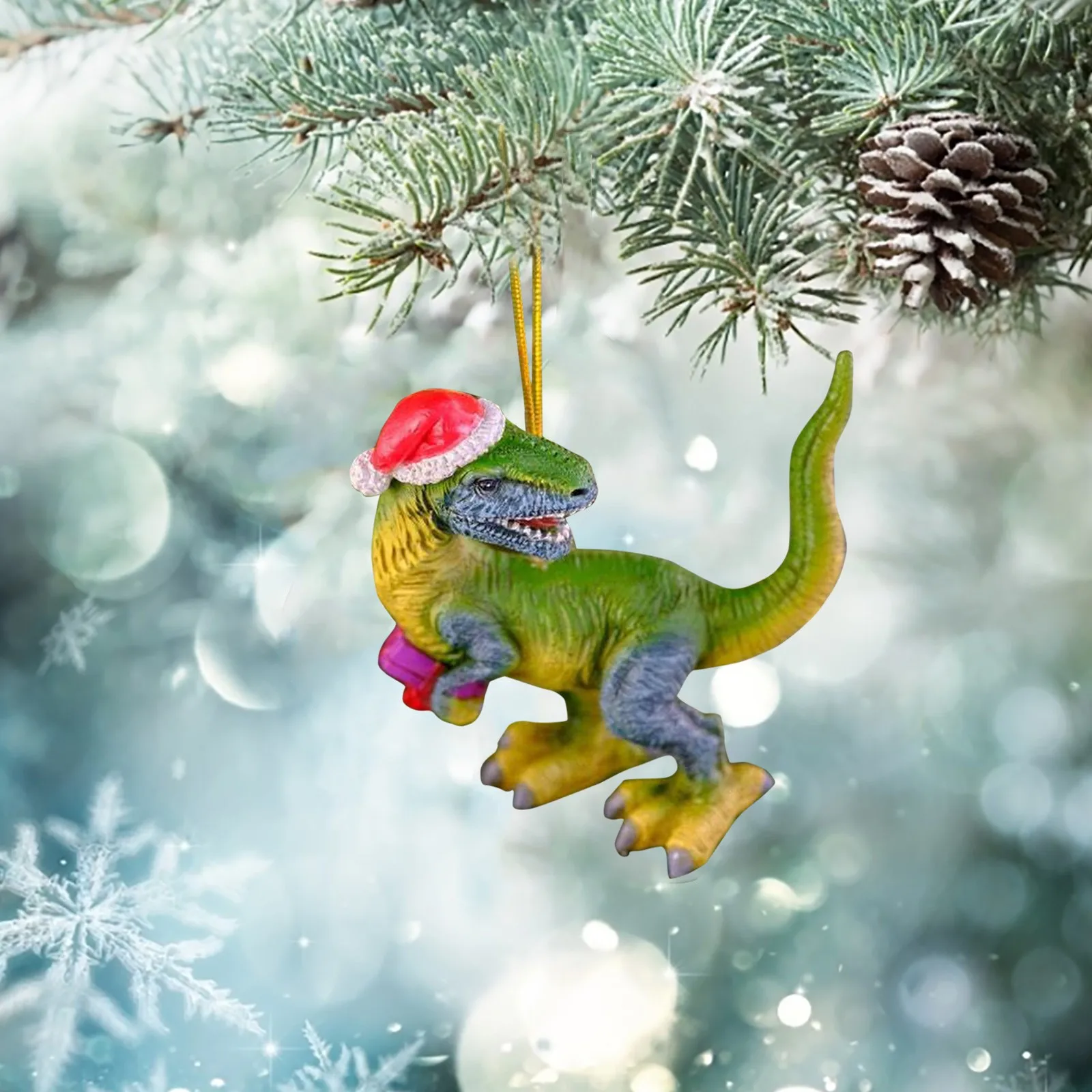 

2D Dinosaur Pattern Christmas Tree Pendant Hanging Ornaments Acrylic Flat Printed Christmas Home Holiday Party Xmas Decorations