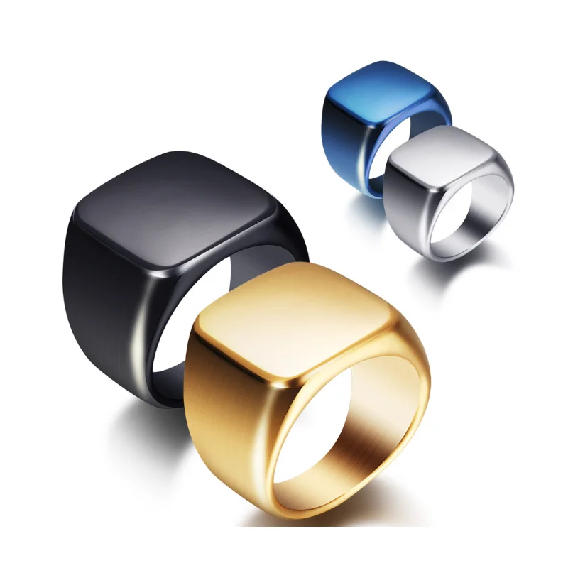 

Square Men Ring 361L Titanium Stainless Steel Polish Flat Male Index Finger Jewelry Blue Black Gold Color 7-12 Size